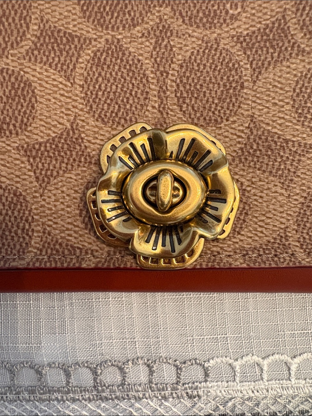 Coach Brown Signature Floral Turnlock Continental Wallet with Gold Hardware - Picture 2 of 11